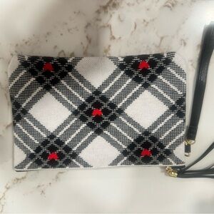 Tahari Black and White Plaid Clutch with Red Accents